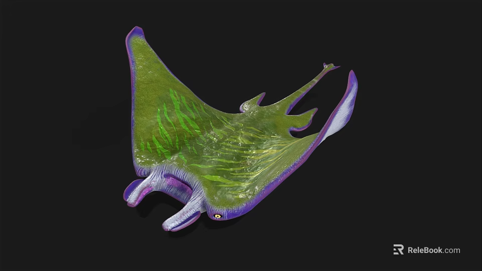 Colorful Aquatic Animal Manta Ray With Green Purple Body And Unique Patterns 3d model 
