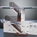 Modern Multi Level Stairs Design With Wooden Steps Metal Railings And White Layered Platforms