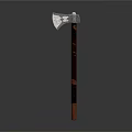 Detailed Metal Head Axe With Polished Wooden Handle And Textured Grip