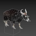 Realistic Black Bull With Large Curved Horns Standing On Gray Background