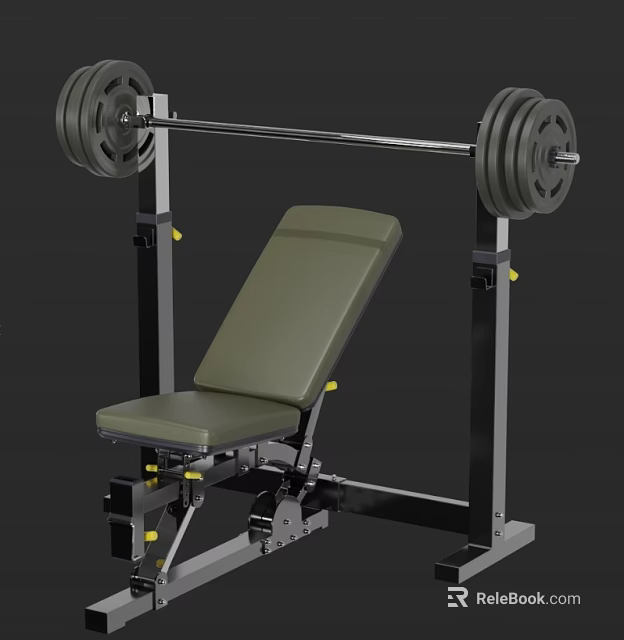 Weight Bench Press Rack with Barbell Plates and Adjustable Seat for Home Gym Training 3d model 