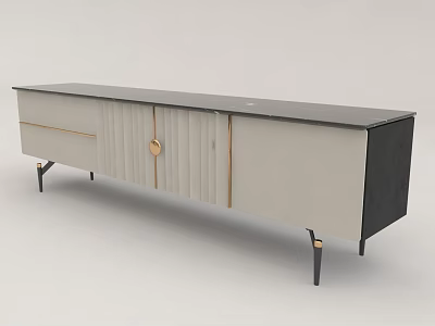 Modern TV Stand With Gray White Black Finish And Gold Accents Slender Legs 3d model