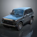 Vintage Two Door Car With Square Body Off Road Tires And Weathered Retro Finish