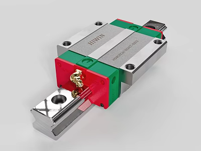 HIWIN Linear Guide Rail with Red Green Silver Slider and Precision Structure 3d model