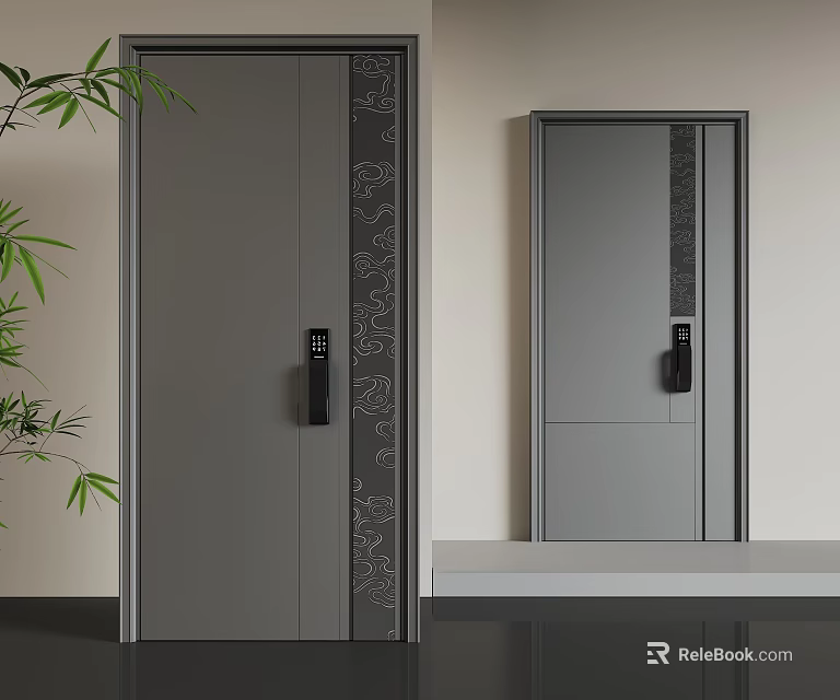 Modern Security Door With Decorative Patterns And Advanced Security Lock System 3d model 