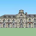 Classical Building Facade Featuring Symmetrical Design Arched Windows Ornate Gable And Tower 3d model