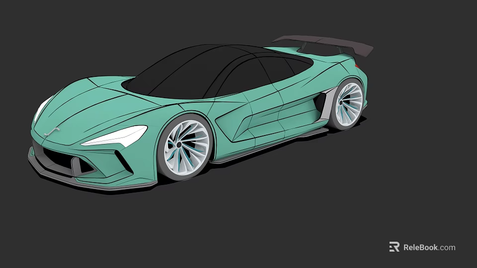 Green Sports Car With Sleek Aerodynamic Body Large Alloy Wheels And Rear Spoiler 3d model 