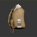 Stylish Beige Backpack With Leather Straps Orange Accent And Small Round Accessory