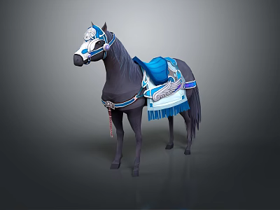 Traditional Decorated Horse With Blue Saddle Ornamental Bridle And Tassels 3d model