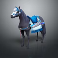 Traditional Decorated Horse With Blue Saddle Ornamental Bridle And Tassels