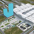 Aerial View Urban Planning of Modern Transport Hub with High Rise Buildings and Green Areas