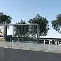 Outdoor Pergola With Billboard Surrounded By Trees On Paved Ground Near Hong Kong Road