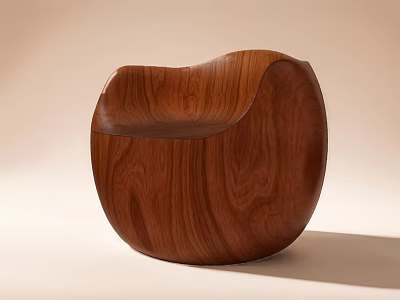 Stylish Wooden Leisure Chair With Curved Design And Natural Wood Grain 3d model
