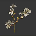 Blooming Dainty White Flowers and Vibrant Orange Buds on Graceful Green Flower Branch