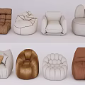 Lazy Sofa Chairs With Various Designs In Brown And White For Cozy Seating 3d model