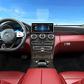 Luxury Car Interior With Red Seats Dashboard Infotainment Screen And Wood Trim