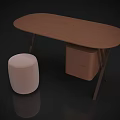 Wooden Dressing Table with Oval Top Drawer Cabinet and Round Stool 3d model