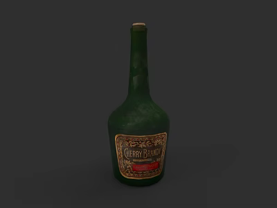 Vintage Green Ceramic Bottle Vessel with Cherry Brandy Label Design 3d model