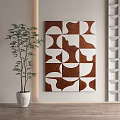 Geometric Pattern Wall Art With Green Plant And White Shelf Decor 3d model