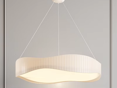 White Wave Shaped Striped Design Chandelier Hanging in Gray Room Illuminated 3d model
