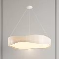 White Wave Shaped Striped Design Chandelier Hanging in Gray Room Illuminated
