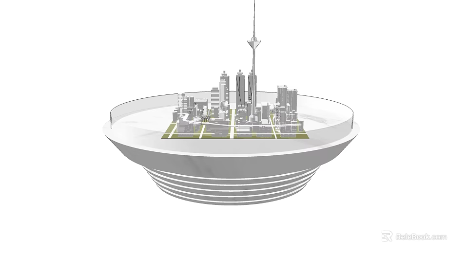 Modern Commercial Equipment Round Display Stand With City Building Models 3d model 