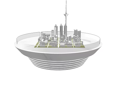 Modern Commercial Equipment Round Display Stand With City Building Models 3d model