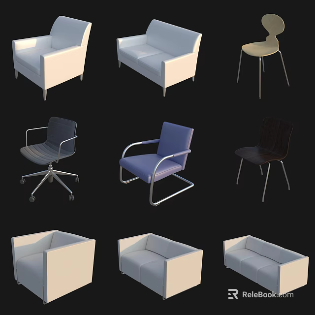 Modern Stylish Leisure Chairs With Various Designs And Different Colors 3d model 