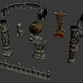 Ancient Architecture Components With Stone Carvings Wooden Brackets Columns And Railings