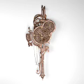 Vintage Mechanical Wall Clock With Decorative Gears Ornate Design And Hanging Pendulum