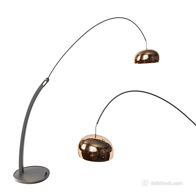 Modern Arc Floor Lamp With Copper Globe Shade And Metal Stand 3d model 