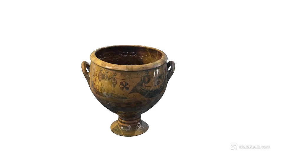 Decorative Ceramic Vessel With Two Handles And Intricate Patterns On Base 3d model 