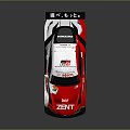 Red And White ZENT Race Car With Aerodynamic Design And Rear Wing