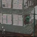 Multi Story Building Model With Balconies Roof Water Tank And Street Lamp