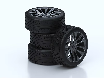 Stacked Car Tires With Black Rubber And Alloy Wheel Rims Design 3d model