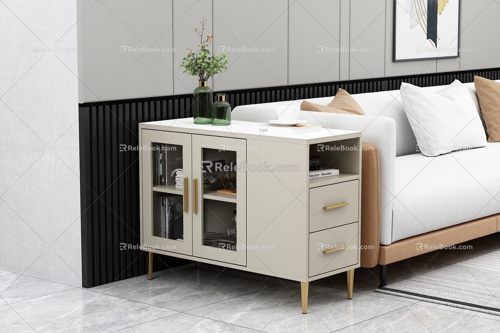 Modern living room sofa side cabinet side table 3d model