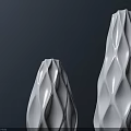 Two White Geometric Textured Vases for Flowers on Dark Table Surface Background 3d model