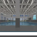 Indoor Large Swimming Pool With Ceiling Structure Windows And Floor Tiles 3d model