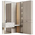 Modern Bathroom Washbasin Vanity Design With Concrete Countertop Wooden Cabinets And Large Mirror