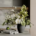 Decorative Accessory Arrangement With Gray Vase White Green Flowers Limes Books On Kitchen Marble Countertop