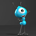 Cute Blue Ant Toy with Big Eyes Smiling Mouth Black Antennae Legs Right Hand Raised