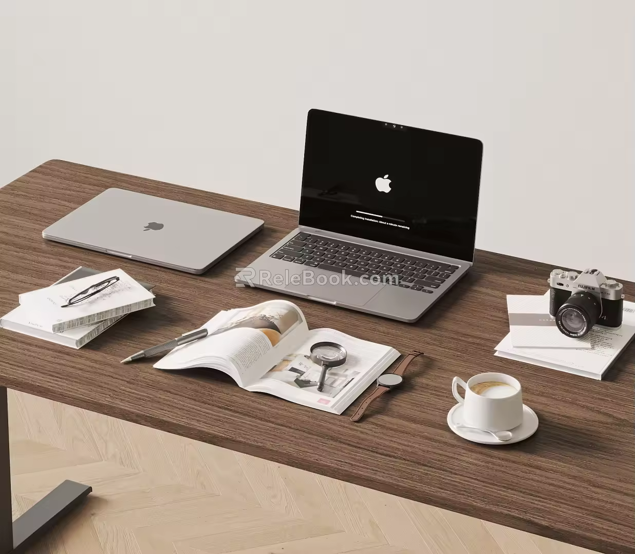 Modern Computer Office Supplies Combination Apple Computer Books Camera Ornaments 3d model