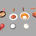 Assorted Delicious Food Selection With Roast Chicken Fish Sausage Ramen Shrimp Crab Apples And Sushi