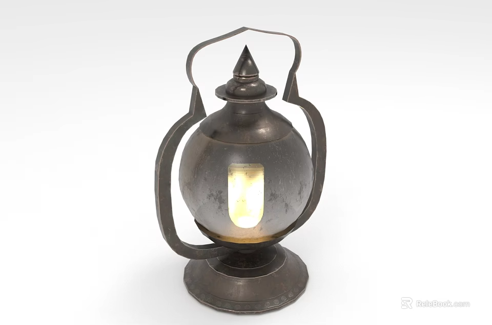 Vintage Style Outdoor Lantern With Metal Handle And Illuminated Glass Globe 3d model 