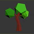 Cartoon Scene Featuring Low Poly Tree with Red Trunk and Green Polygonal Leaves 3d model