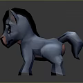 Cartoon Blue Pony 3D Model With Black Mane Tail And Pink Nose 3d model
