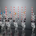 Multiple Railroad Crossing Signal Models With Striped Poles Mechanical Arms And Warning Lights