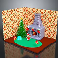 Festive Christmas Indoor Scene With Christmas Tree Fireplace Gifts Stockings And Decorated Walls