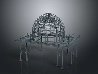 Metal Frame Dome Structure With Base Supports And Open Skeletal Design 3d model