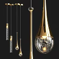 Modern Gold Glass Pendant Lights With Teardrop Cylindrical Shapes And Transparent Design